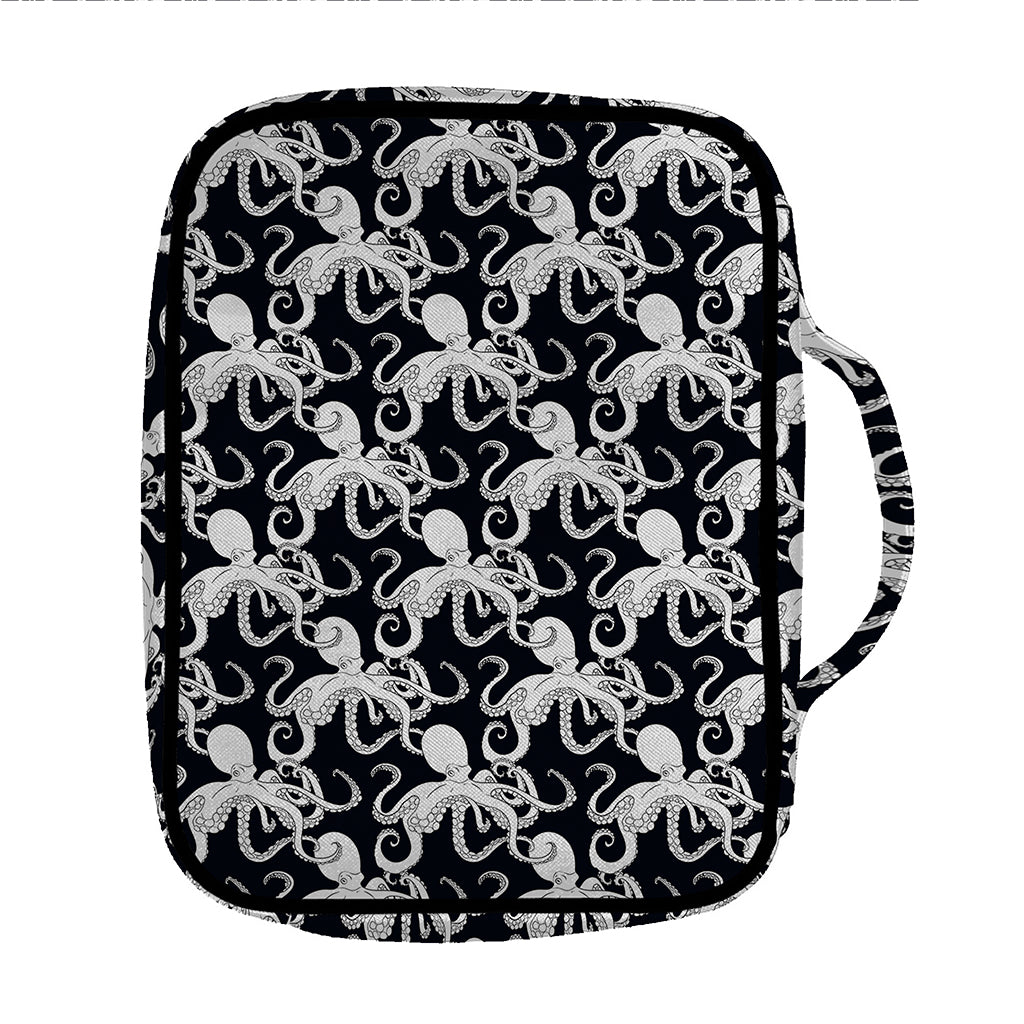 Black And White Octopus Pattern Print Front Pocket Bible Bag