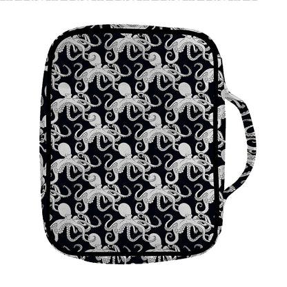 Black And White Octopus Pattern Print Front Pocket Bible Bag