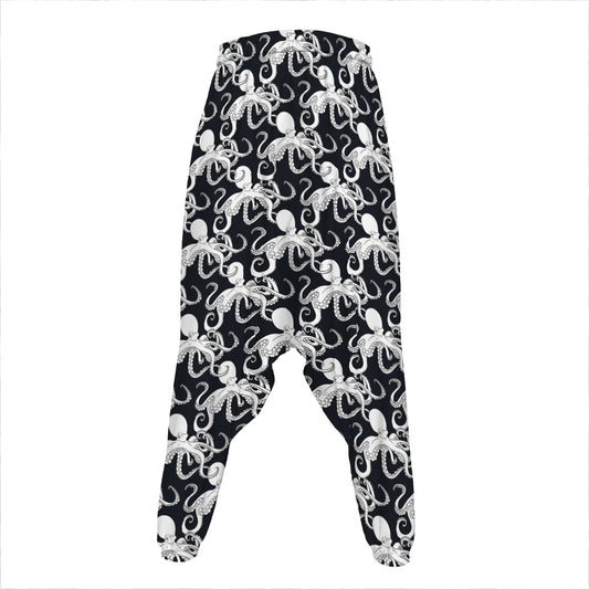 Black And White Octopus Pattern Print Hammer Pants