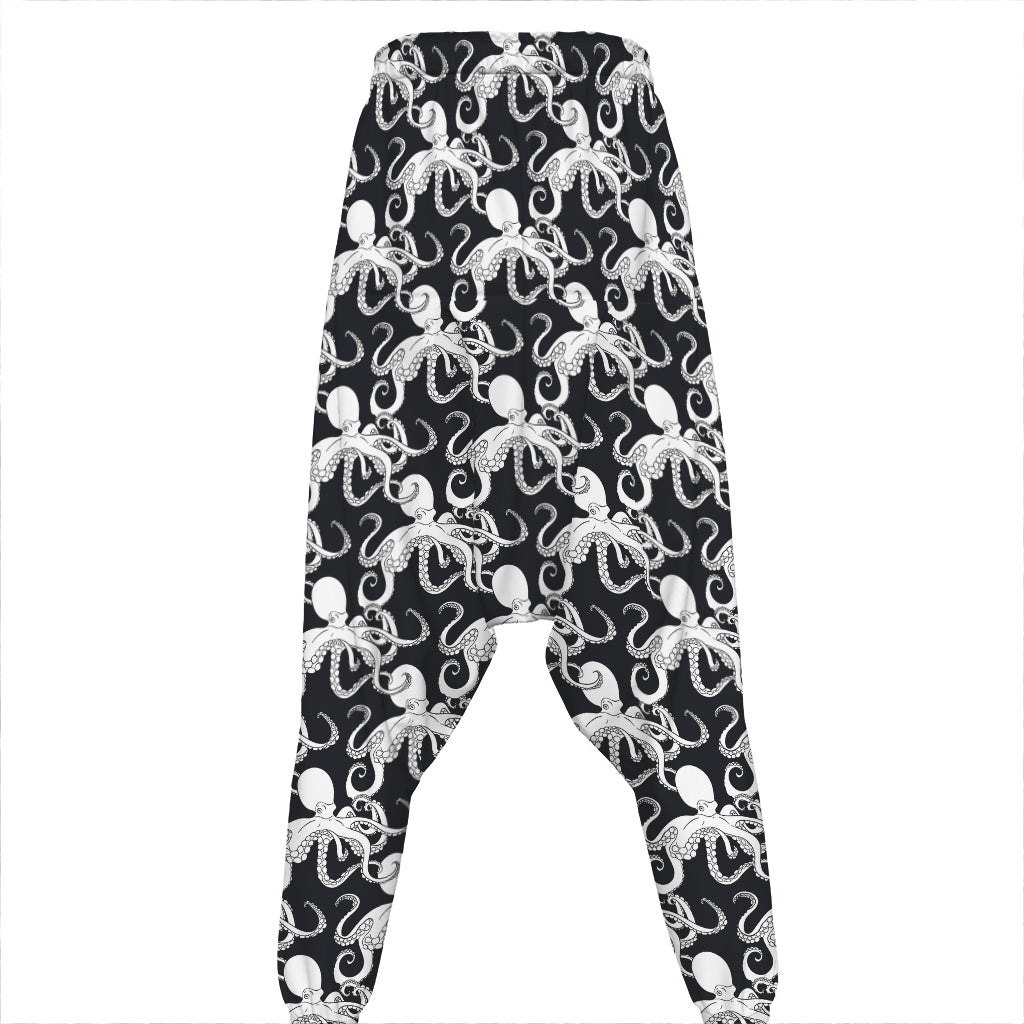 Black And White Octopus Pattern Print Hammer Pants
