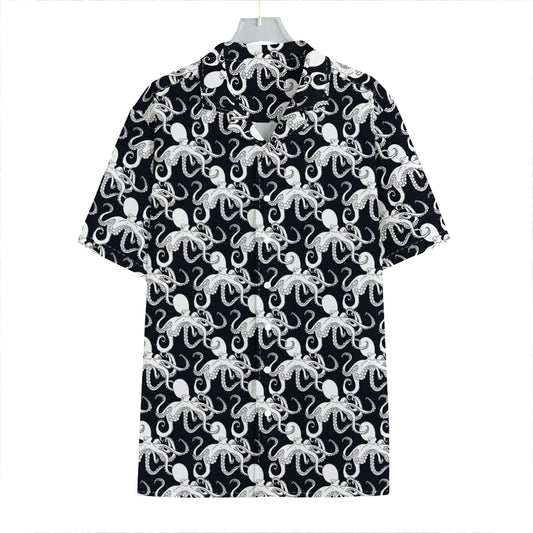 Black And White Octopus Pattern Print Hawaiian Shirt