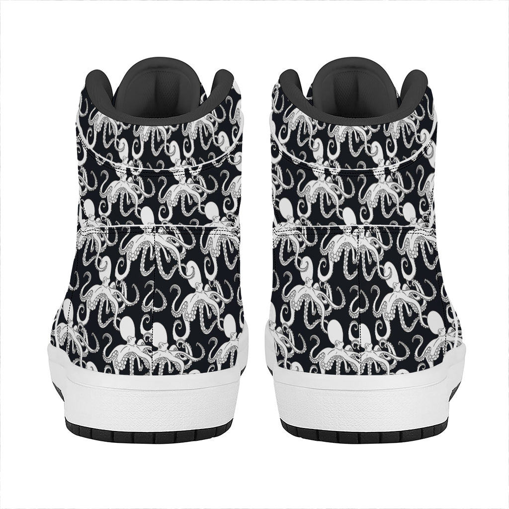 Black And White Octopus Pattern Print High Top Leather Sneakers