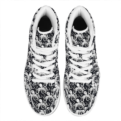 Black And White Octopus Pattern Print High Top Leather Sneakers