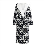 Black And White Octopus Pattern Print Hooded Bathrobe