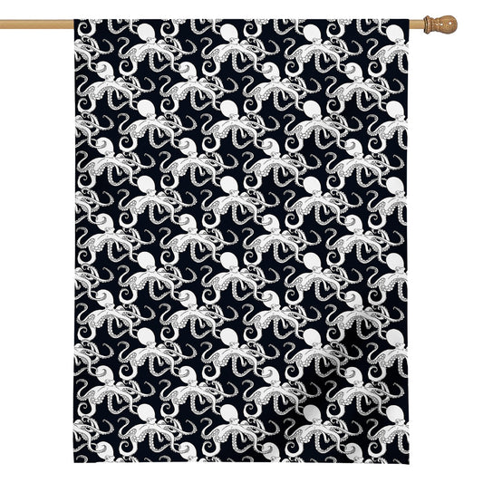 Black And White Octopus Pattern Print House Flag