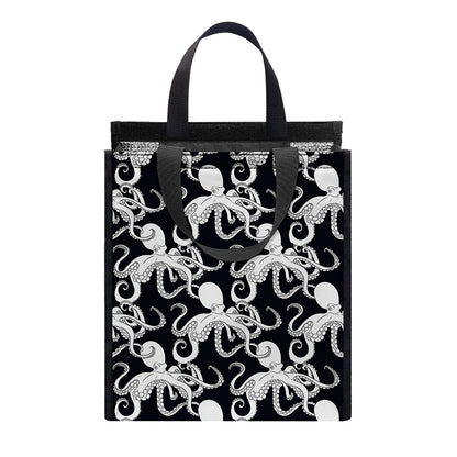 Black And White Octopus Pattern Print Insulated Lunch Tote