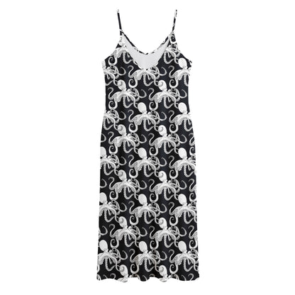 Black And White Octopus Pattern Print Jersey Midi Cami Dress