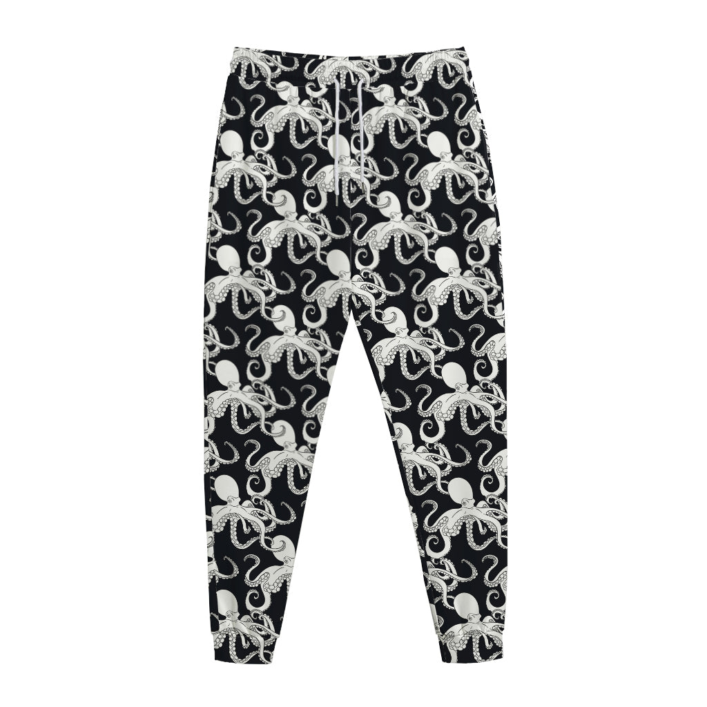 Black And White Octopus Pattern Print Jogger Pants