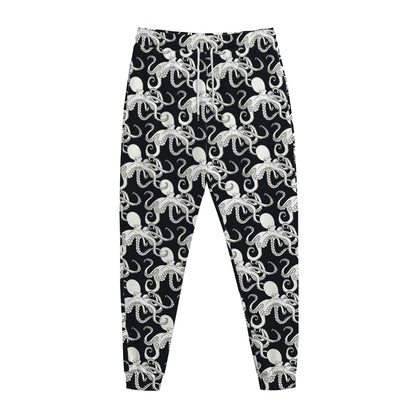 Black And White Octopus Pattern Print Jogger Pants