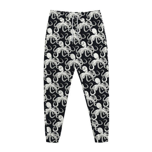 Black And White Octopus Pattern Print Jogger Pants