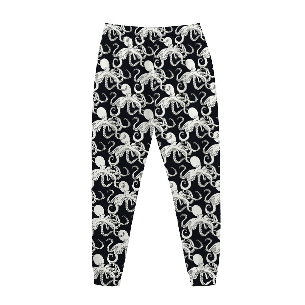Black And White Octopus Pattern Print Jogger Pants