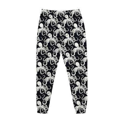 Black And White Octopus Pattern Print Jogger Pants