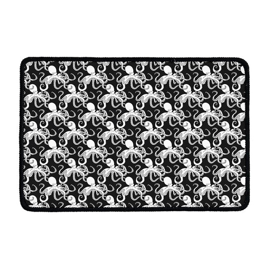 Black And White Octopus Pattern Print Kitchen Mat