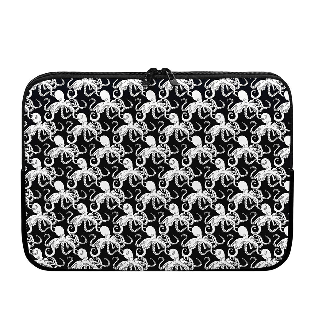 Black And White Octopus Pattern Print Laptop Sleeve