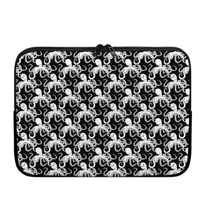 Black And White Octopus Pattern Print Laptop Sleeve