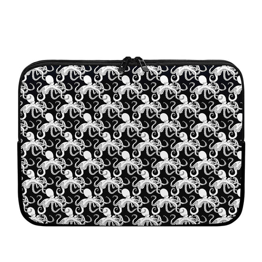 Black And White Octopus Pattern Print Laptop Sleeve
