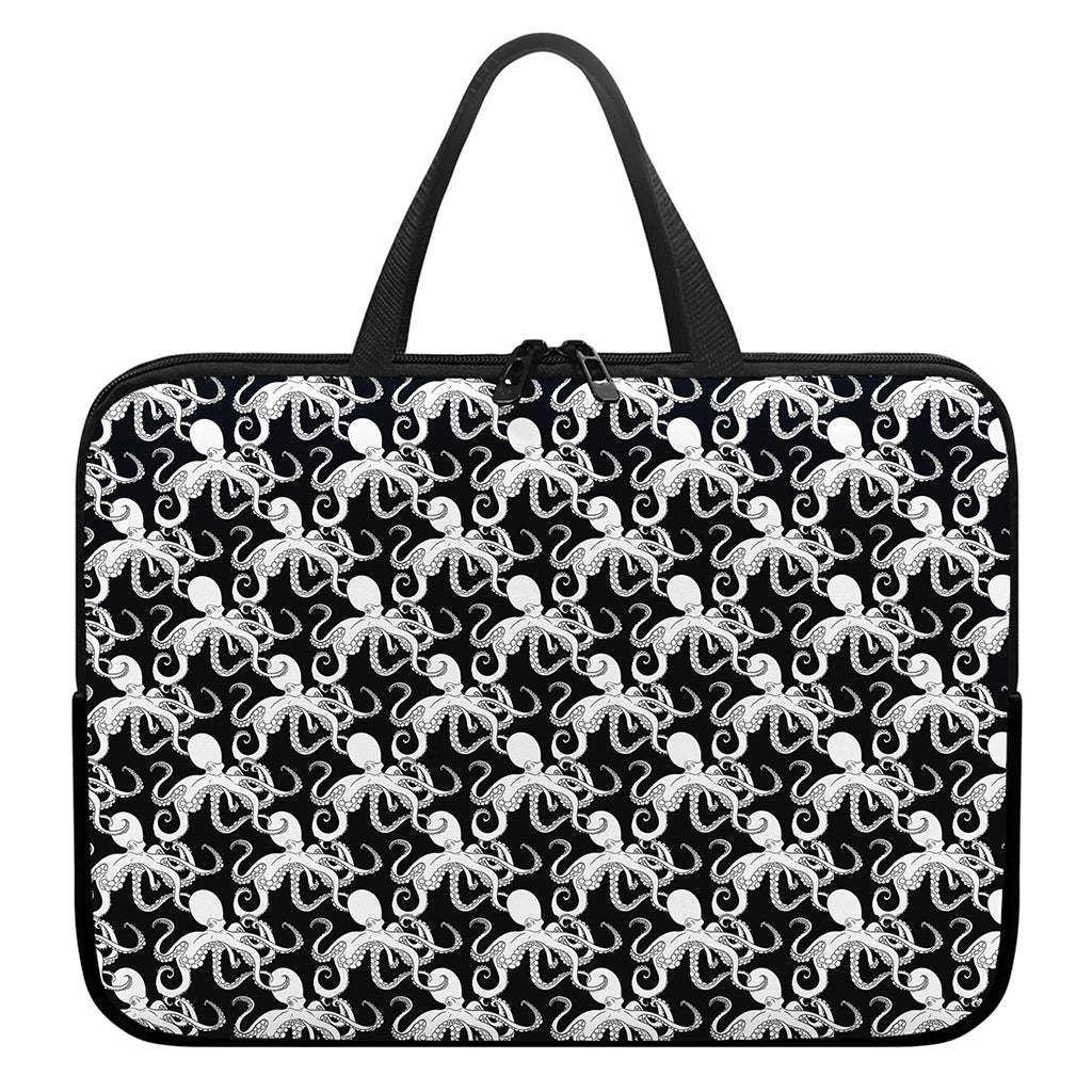 Black And White Octopus Pattern Print Laptop Sleeve With Handle