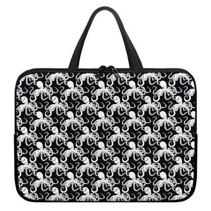 Black And White Octopus Pattern Print Laptop Sleeve With Handle