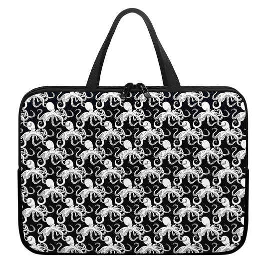 Black And White Octopus Pattern Print Laptop Sleeve With Handle