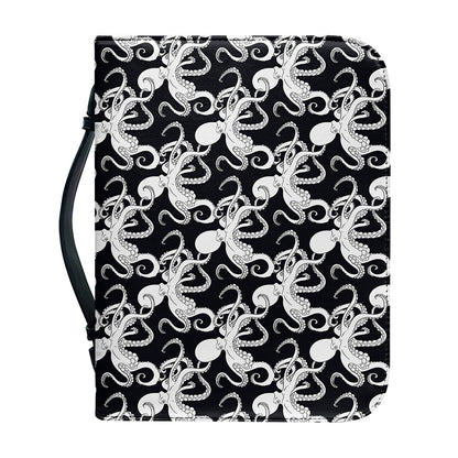 Black And White Octopus Pattern Print Leather Bible Cover