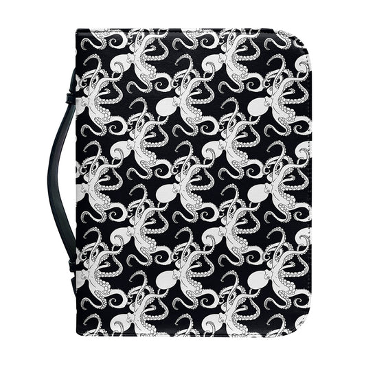 Black And White Octopus Pattern Print Leather Bible Cover