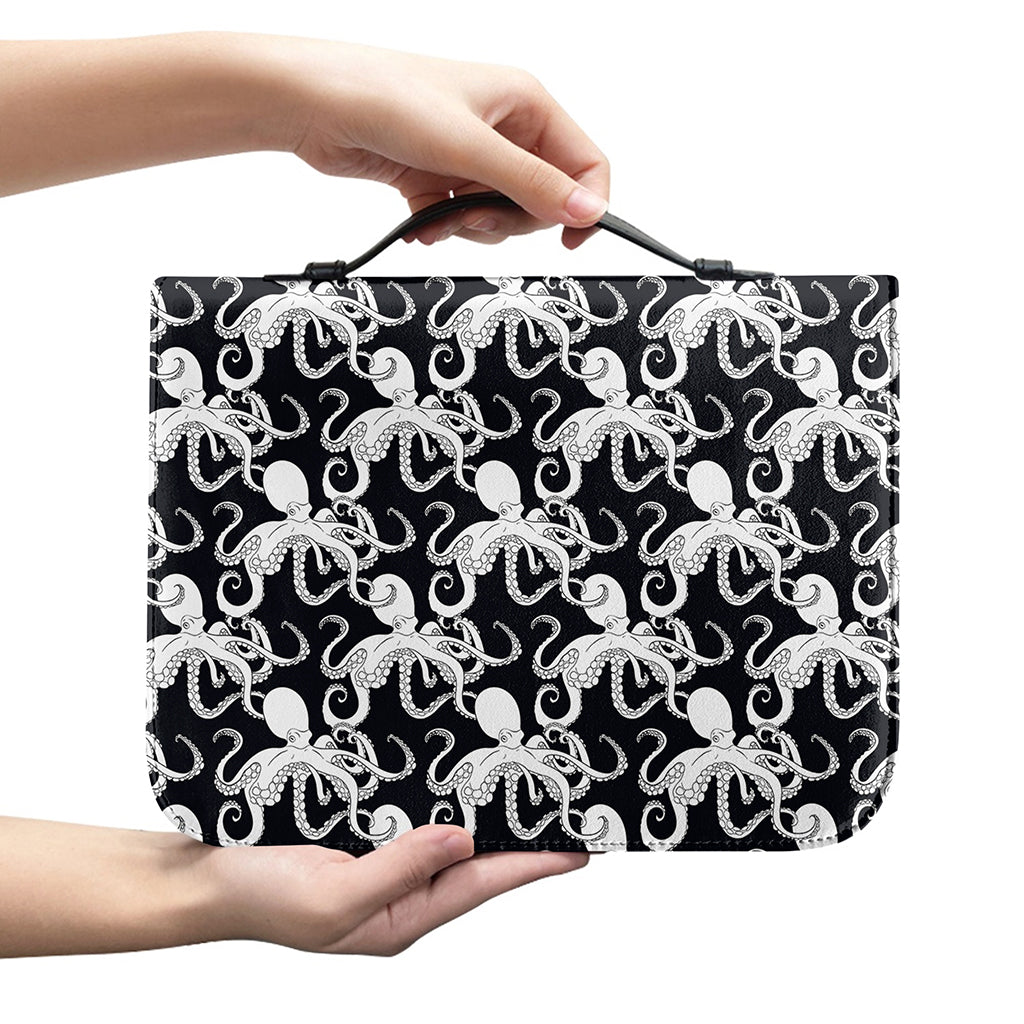 Black And White Octopus Pattern Print Leather Bible Cover