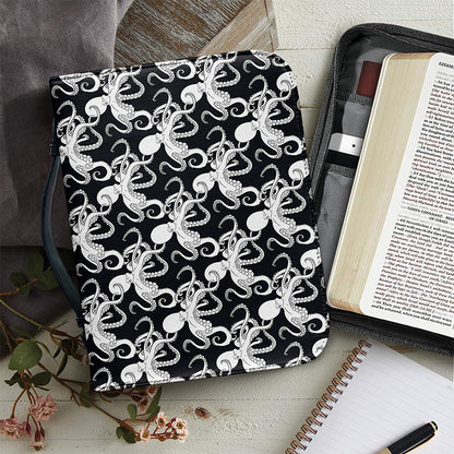 Black And White Octopus Pattern Print Leather Bible Cover