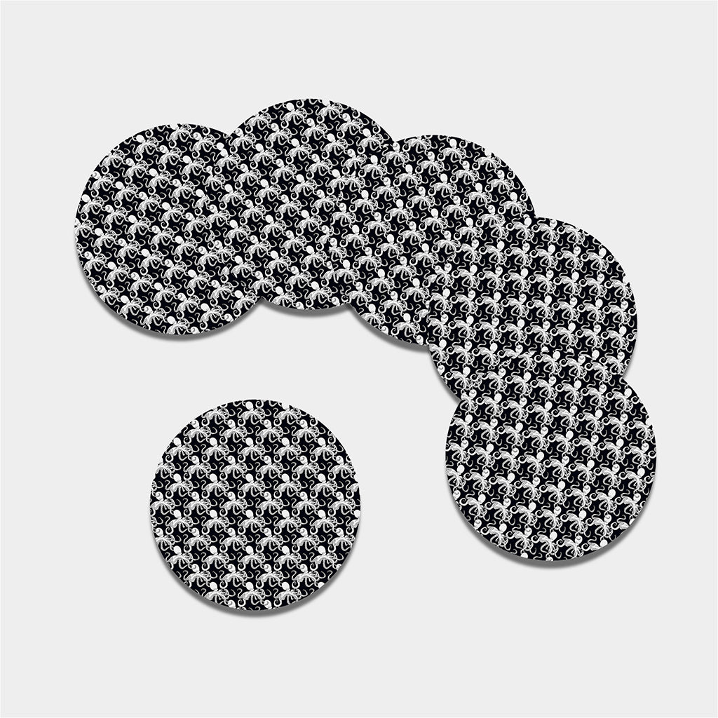 Black And White Octopus Pattern Print Leather Coaster Set