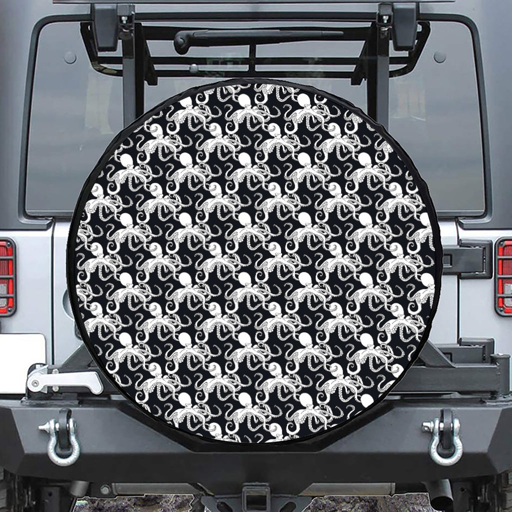 Black And White Octopus Pattern Print Leather Spare Tire Cover