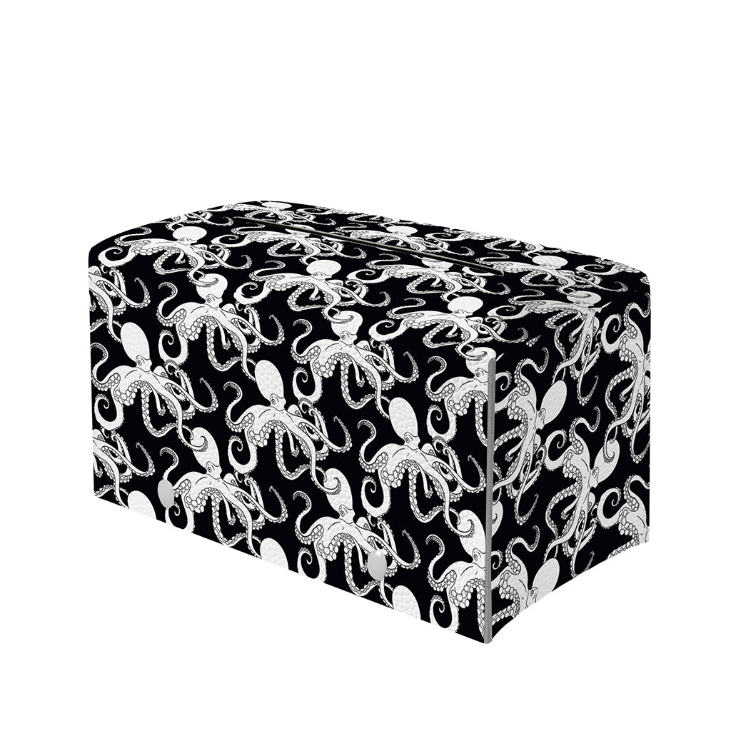 Black And White Octopus Pattern Print Leather Tissue Box Cover