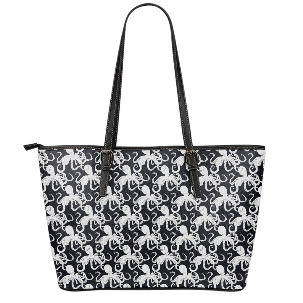 Black And White Octopus Pattern Print Leather Tote Bag