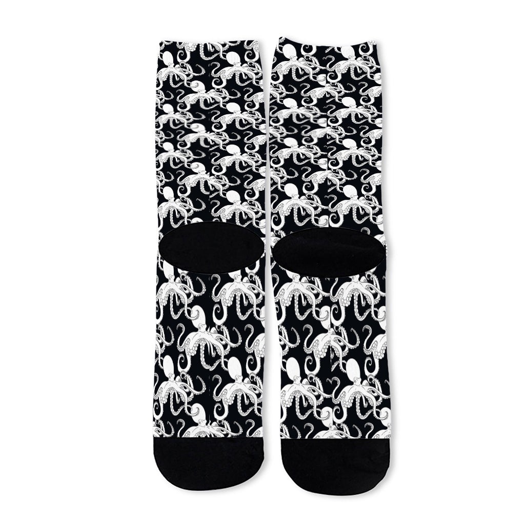 Black And White Octopus Pattern Print Long Socks