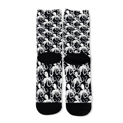 Black And White Octopus Pattern Print Long Socks