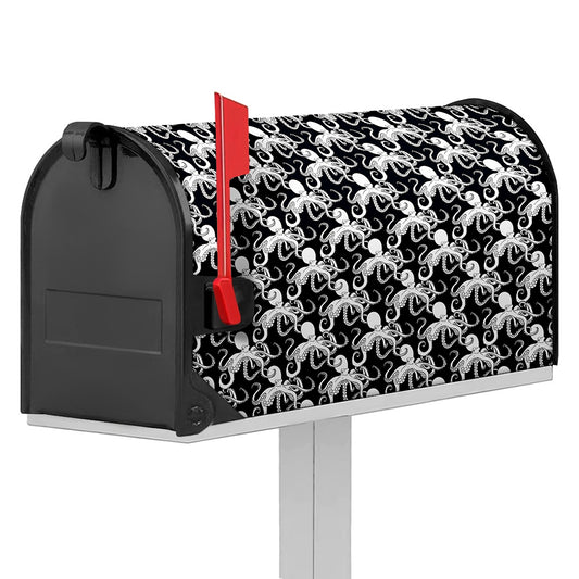 Black And White Octopus Pattern Print Mailbox Cover