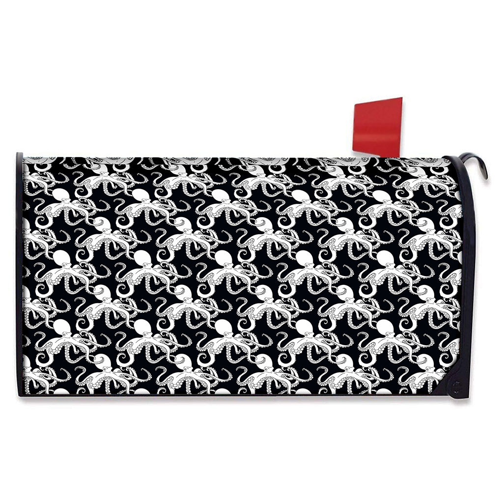 Black And White Octopus Pattern Print Mailbox Cover