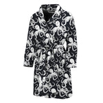 Black And White Octopus Pattern Print Men's Bathrobe