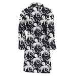 Black And White Octopus Pattern Print Men's Bathrobe