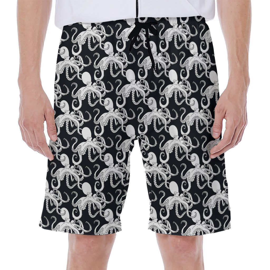 Black And White Octopus Pattern Print Men's Beach Shorts