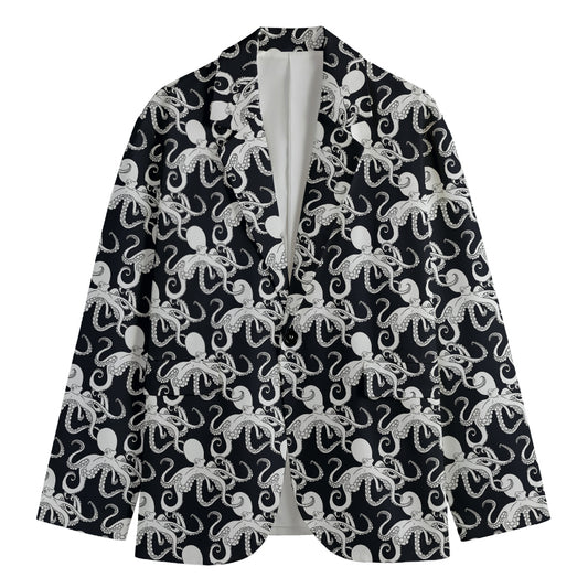 Black And White Octopus Pattern Print Men's Blazer