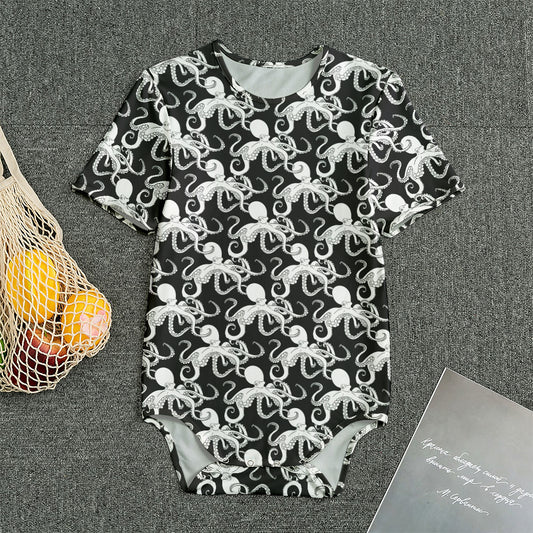 Black And White Octopus Pattern Print Men's Bodysuit