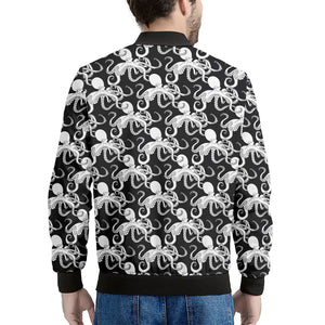 Black And White Octopus Pattern Print Men's Bomber Jacket
