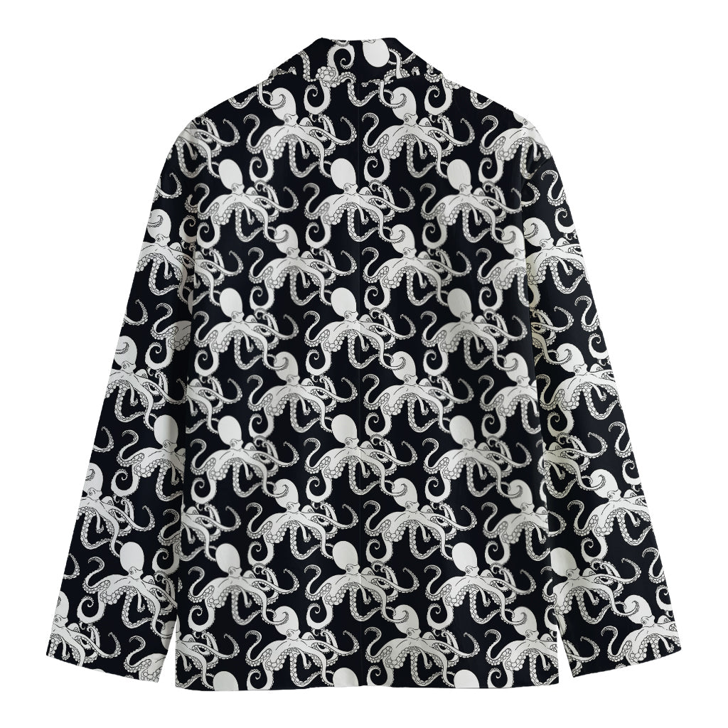 Black And White Octopus Pattern Print Men's Cotton Blazer