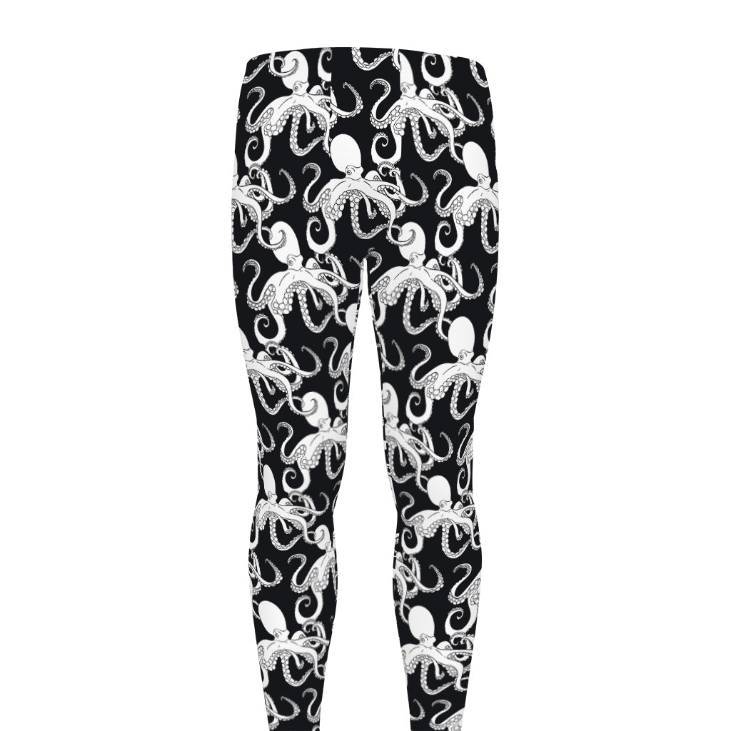 Black And White Octopus Pattern Print Men's leggings