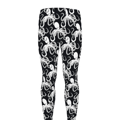 Black And White Octopus Pattern Print Men's leggings