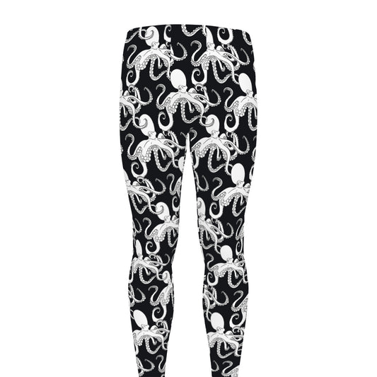Black And White Octopus Pattern Print Men's leggings