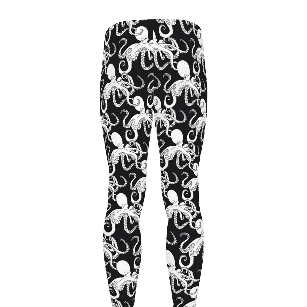 Black And White Octopus Pattern Print Men's leggings