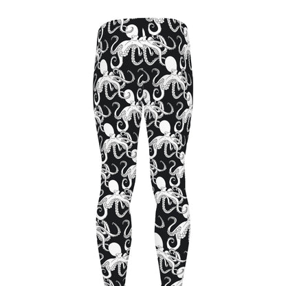Black And White Octopus Pattern Print Men's leggings