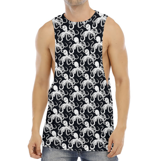 Black And White Octopus Pattern Print Men's Muscle Tank Top