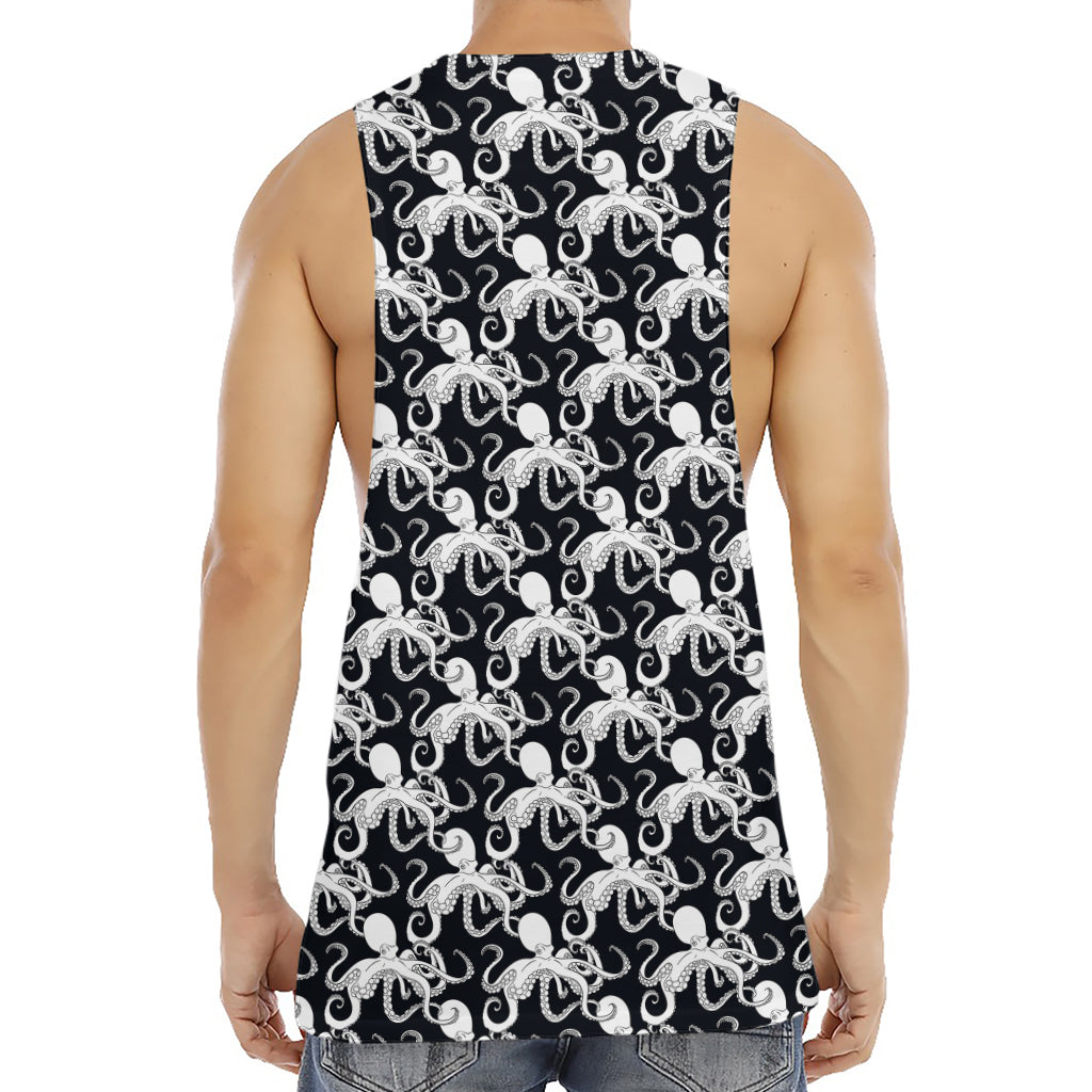 Black And White Octopus Pattern Print Men's Muscle Tank Top