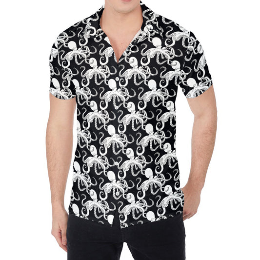 Black And White Octopus Pattern Print Men's Shirt